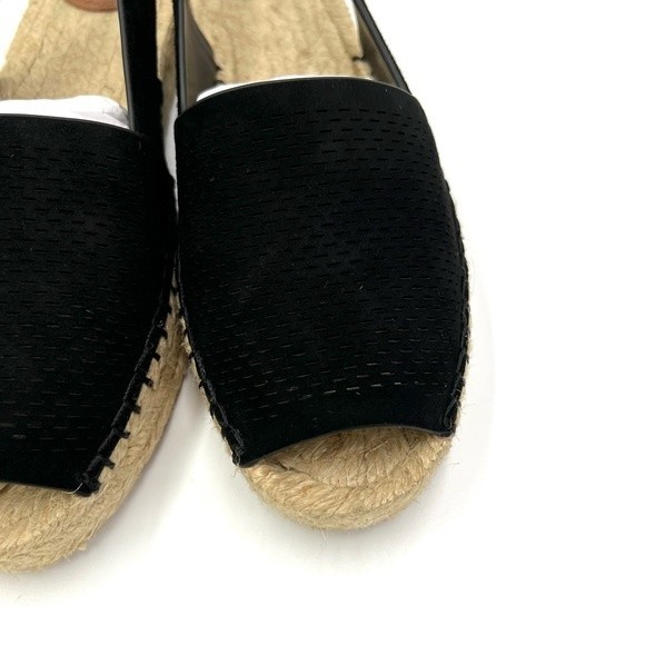 French Connection Women's Lucya‎ Black Leather Peep Toe Espadrille Sandals Shoes - Picture 5 of 16